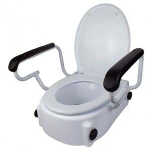 Alzador WC modelo Tajo con tapa y reposabrazos abatibles esta diseñado para facilitar el uso de forma cómoda y segura